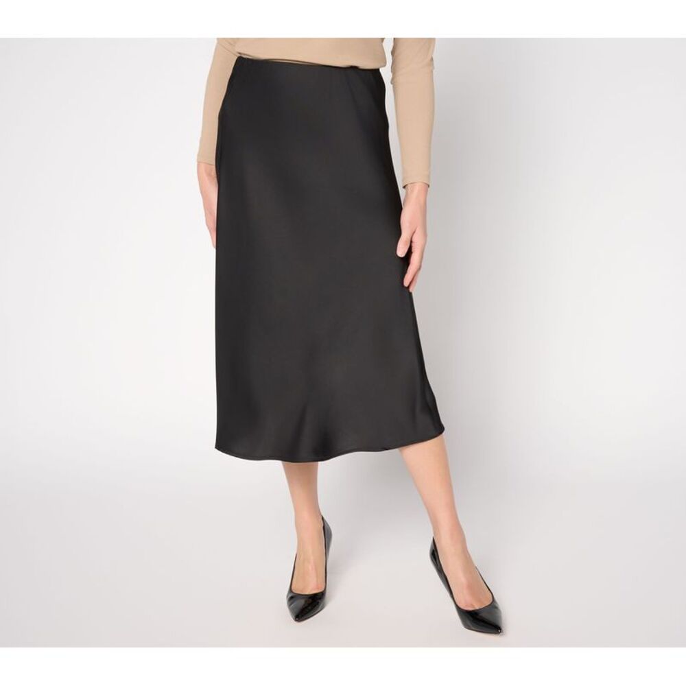 Susan Graver Women's Skirt Sz M Make Your Selection: Satin Pull-On Black A731732